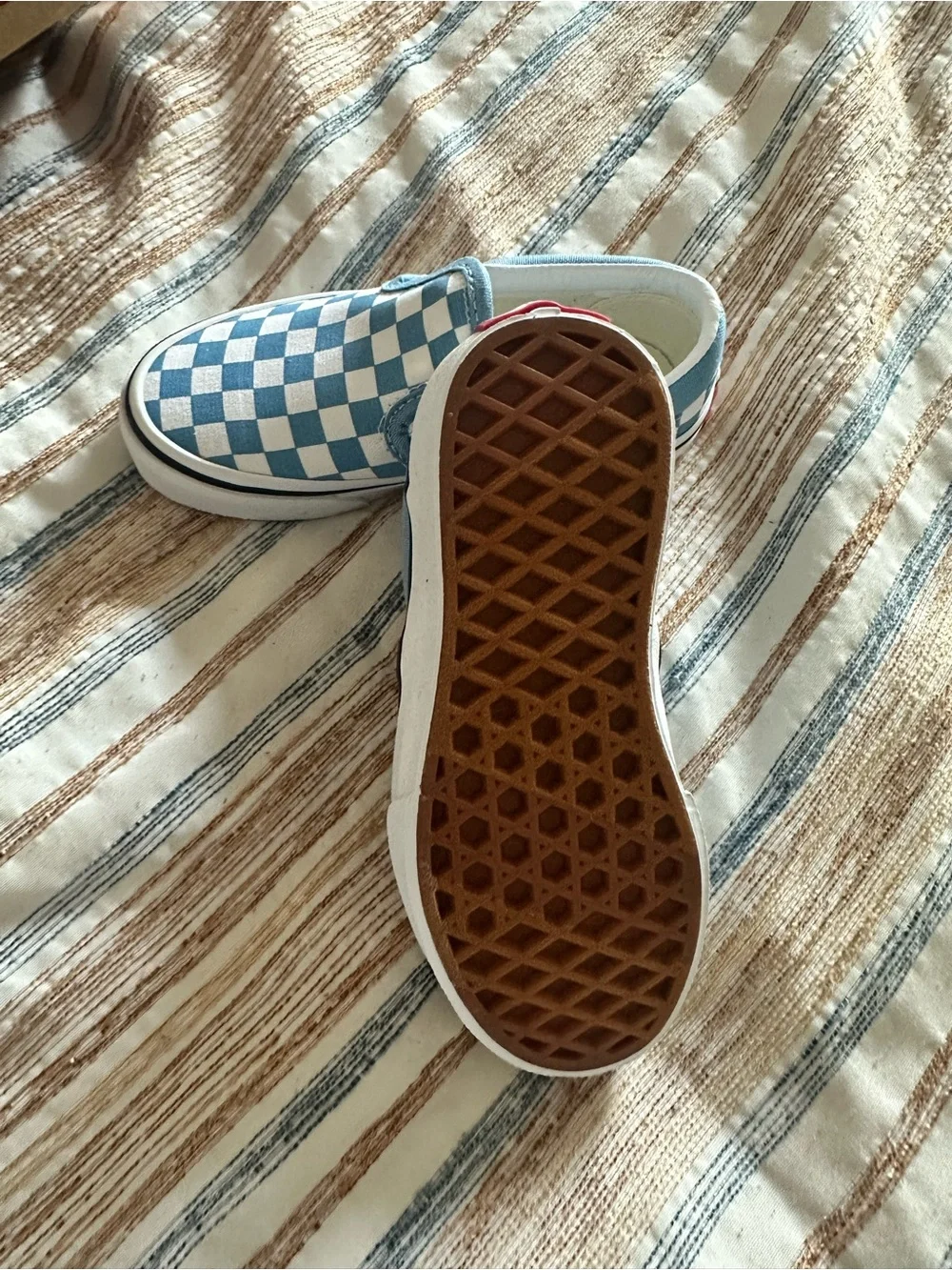 Vans Kids Light Blue and White Checkerboard Slip-On Sneakers